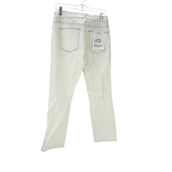 Frame Le High Rise Straight Jeans Stretch White Exposed Stitching Size 28 NWT - Picture 4 of 11